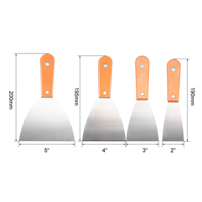 Harfington Putty Knives 2 3 4 5 Inch Paint Scraper Carbon Steel Blade with Wooden Handle for Wall Floor Tile 4in1 Set