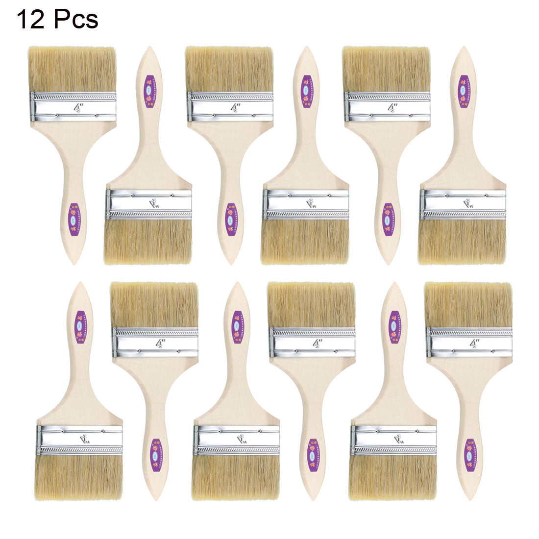 Harfington 4 Inch Chip Paint Brush Synthetic Bristle with Wooden Handle for Wall Treatment 12pcs