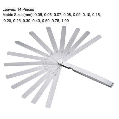 Harfington Thickness Feeler Gauge 0.05-1.00mm 14 Leaves Stainless Steel Measuring Tool for Gap Width