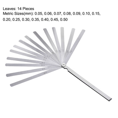 Harfington Thickness Feeler Gauge 0.05-0.50mm 14 Leaves Stainless Steel Measuring Tool for Gap Width
