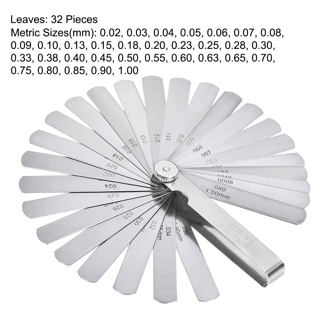 Harfington Thickness Feeler Gauge 0.02-1.00mm 0.0008-0.04 Inch 32 Leaves Stainless Steel Measuring Tool for Gap Width 2pcs