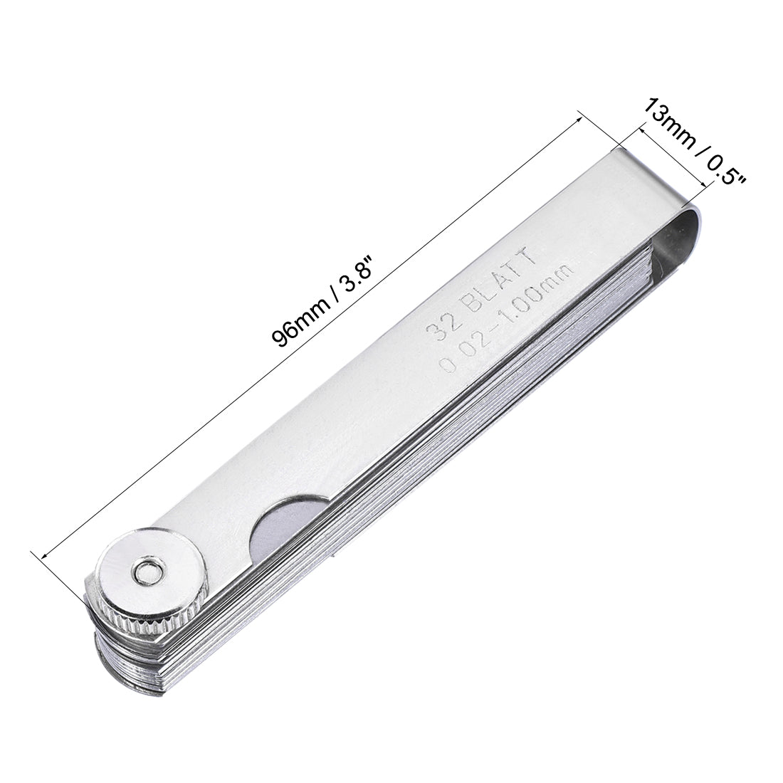 Harfington Thickness Feeler Gauge 0.02-1.00mm 0.0008-0.04 Inch 32 Leaves Stainless Steel Measuring Tool for Gap Width 2pcs