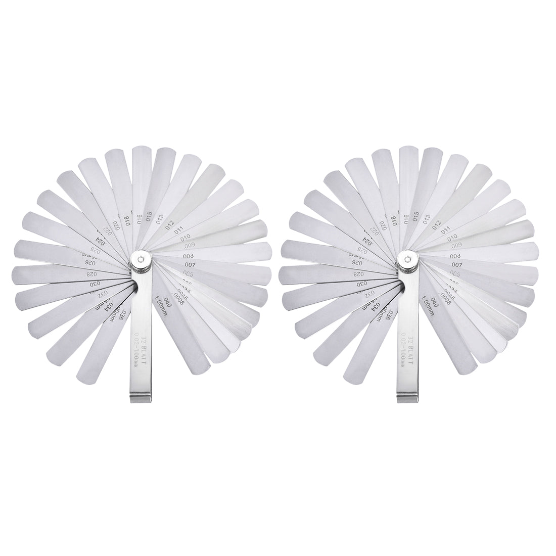 Harfington Thickness Feeler Gauge 0.02-1.00mm 0.0008-0.04 Inch 32 Leaves Stainless Steel Measuring Tool for Gap Width 2pcs