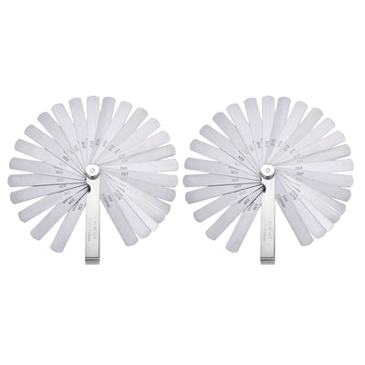 Harfington Thickness Feeler Gauge 0.02-1.00mm 0.0008-0.04 Inch 32 Leaves Stainless Steel Measuring Tool for Gap Width 2pcs