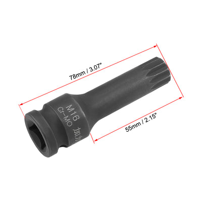 Harfington Drive x Impact Triple Square Spline Bit Socket, Tamper Proof Metric, Cr-Mo Steel