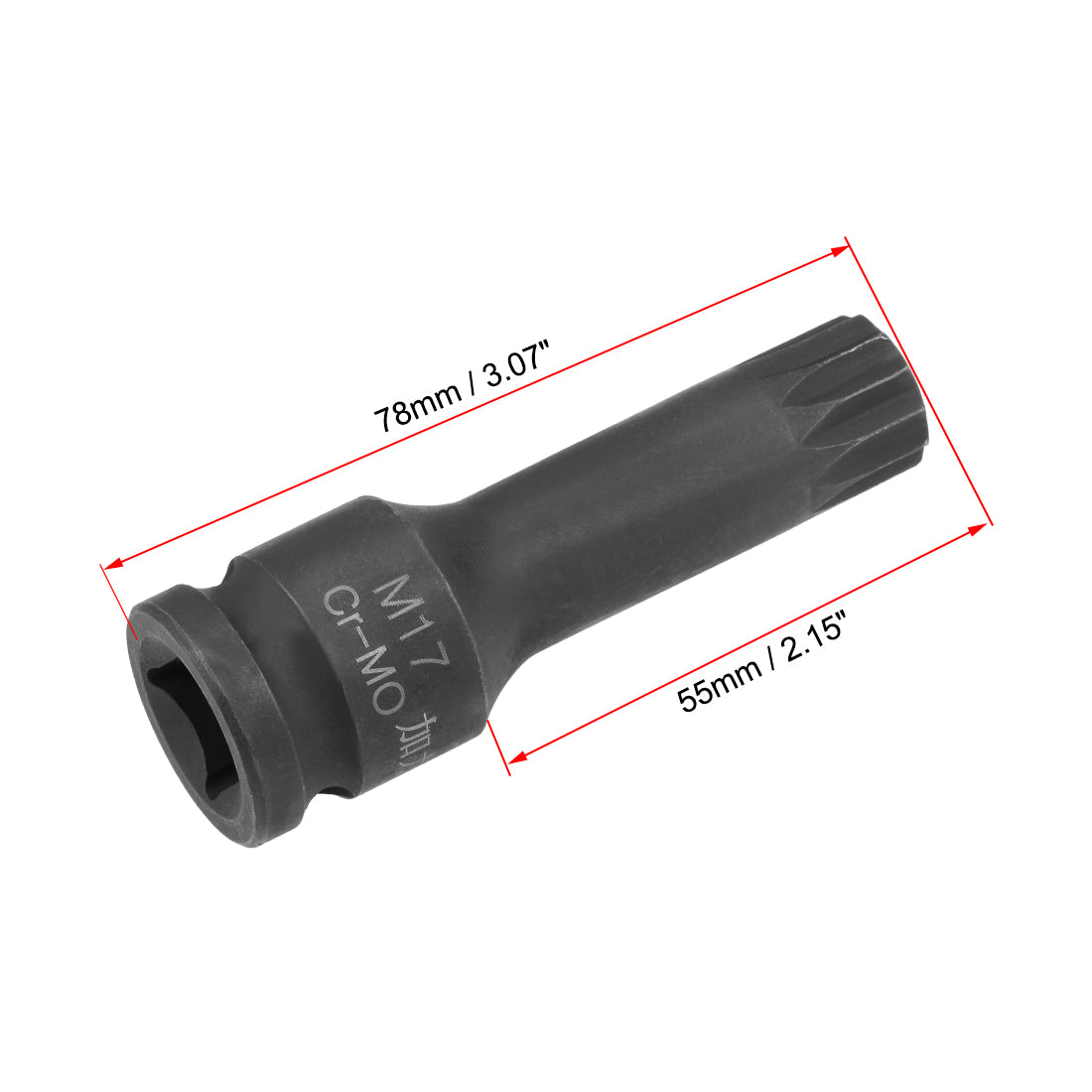 Harfington Drive x Impact Triple Square Spline Bit Socket, Tamper Proof Metric, Cr-Mo Steel