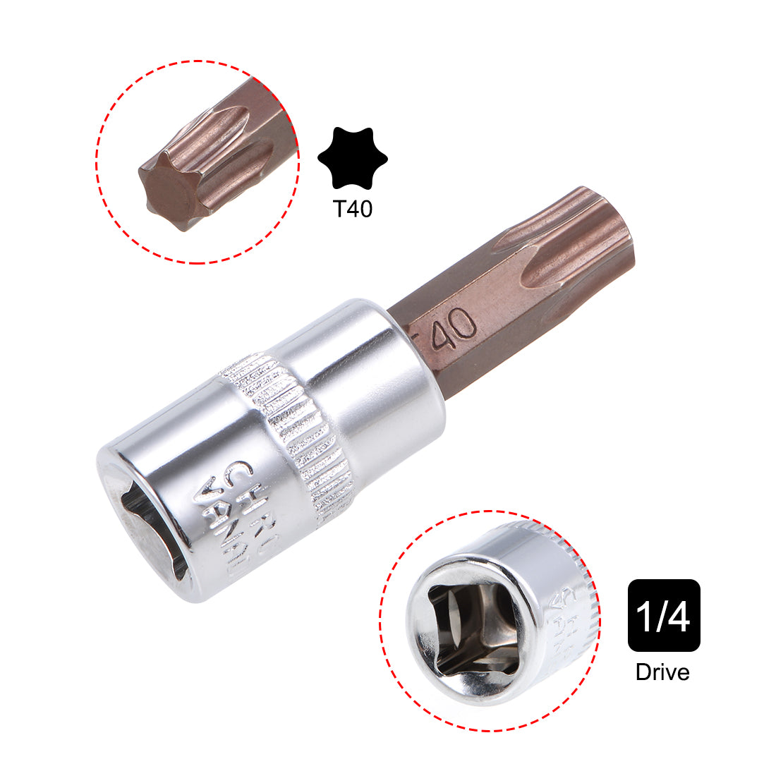 Harfington 1/4-Inch Drive Bit Socket Torx T40 S2 Steel 38mm Length 2 Pcs