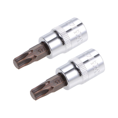 Harfington 3/8-Inch Drive Bit Socket Torx T45 S2 Steel 48mm Length 2 Pcs