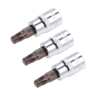 Harfington 3/8-Inch Drive Bit Socket Torx T45 S2 Steel 48mm Length 3 Pcs