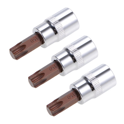 Harfington 3/8-Inch Drive Bit Socket Torx T50 S2 Steel 48mm Length 3 Pcs