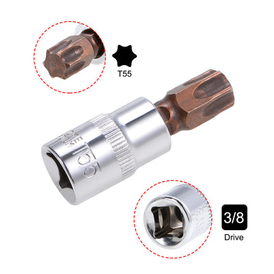 Harfington 3/8-Inch Drive Bit Socket Torx T55 S2 Steel 48mm Length 3 Pcs