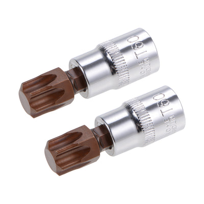 Harfington 3/8-Inch Drive Bit Socket Torx T60 S2 Steel 48mm Length 2 Pcs