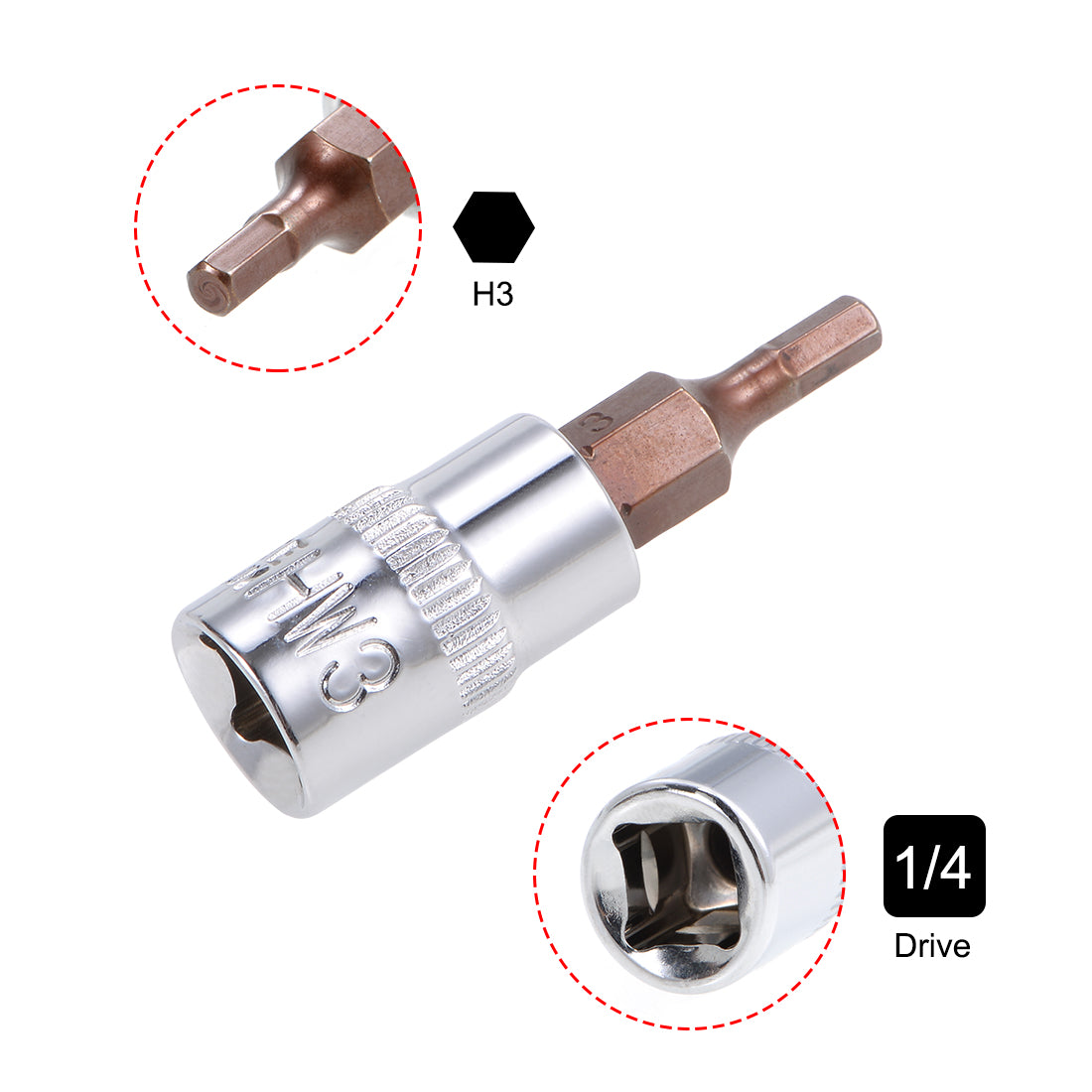 Harfington 3 Pcs 1/4" Drive x 3mm Hex Bit Socket, Standard Metric, S2 & Cr-V Steel