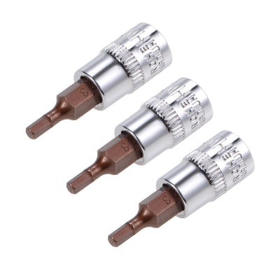 Harfington 3 Pcs 1/4" Drive x 3mm Hex Bit Socket, Standard Metric, S2 & Cr-V Steel