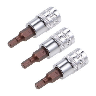 Harfington 3 Pcs 1/4" Drive x 4mm Hex Bit Socket, Standard Metric, S2 & Cr-V Steel
