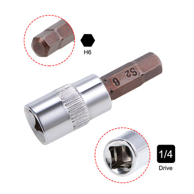 Harfington 3 Pcs 1/4" Drive x 6mm Hex Bit Socket, Standard Metric, S2 & Cr-V Steel