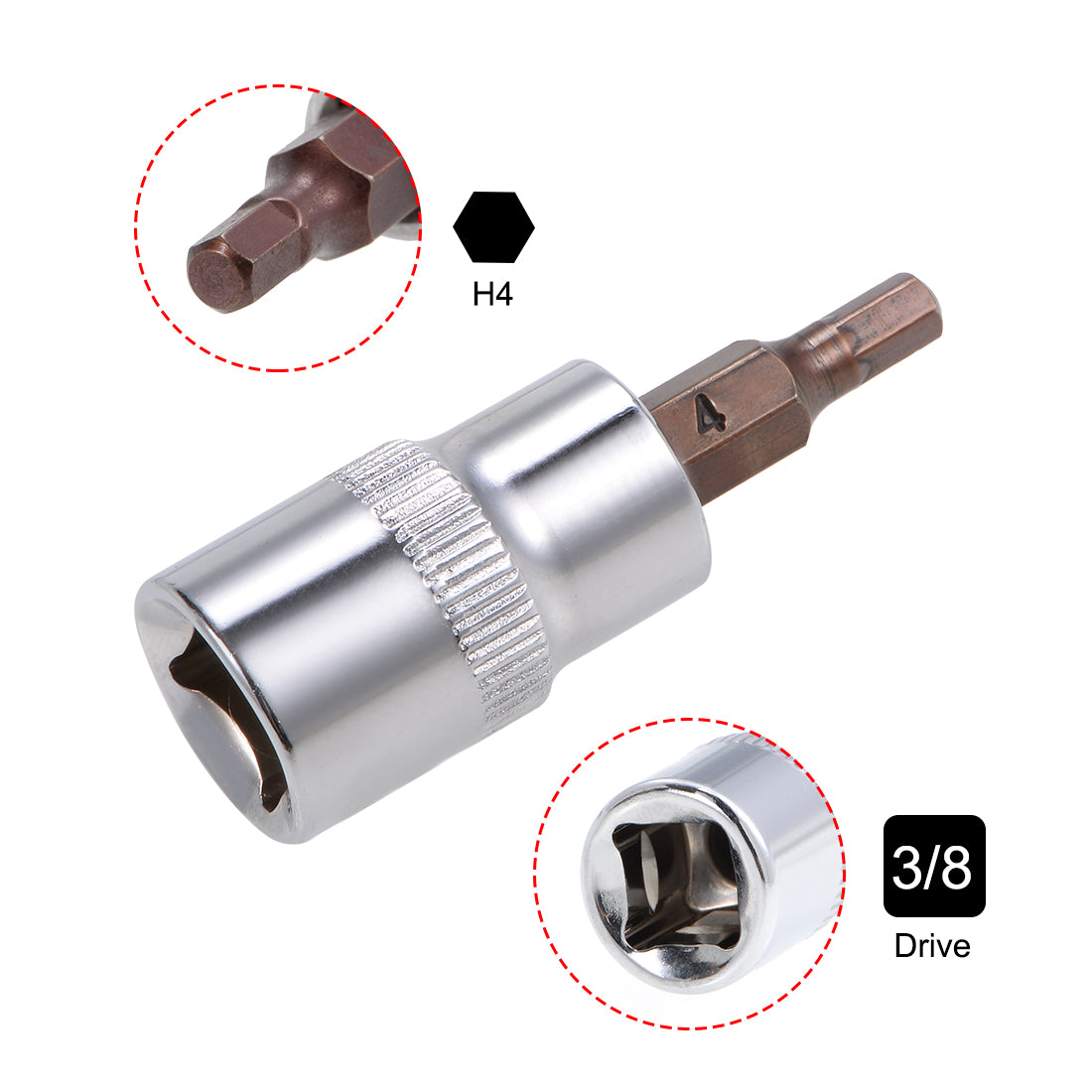Harfington 2 Pcs 3/8" Drive x 4mm Hex Bit Socket, Standard Metric, S2 & Cr-V Steel
