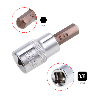 Harfington 2 Pcs 3/8" Drive x 8mm Hex Bit Socket, Standard Metric, S2 & Cr-V Steel