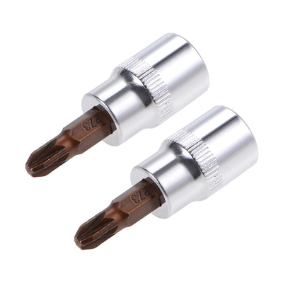 Harfington 3/8-Inch Drive Bit Socket PZ3 S2 Steel 48mm Length 2 Pcs