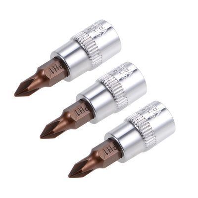 Harfington 3 Pcs 1/4" Drive x PH1 Phillips Bit Socket, Standard Metric, S2 and Cr-V Steel