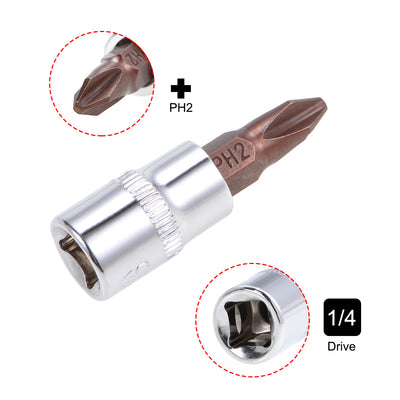 Harfington 2 Pcs1/4" Drive x PH2 Phillips Bit Socket, Standard Metric, S2 and Cr-V Steel