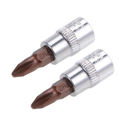 Harfington 2 Pcs1/4" Drive x PH2 Phillips Bit Socket, Standard Metric, S2 and Cr-V Steel