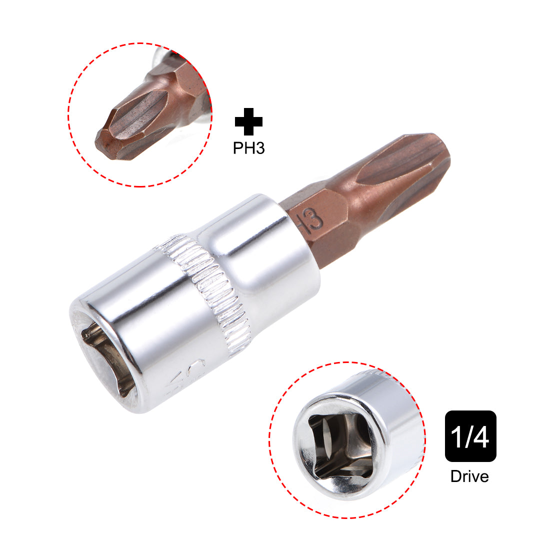 Harfington 2 Pcs1/4" Drive x PH3 Phillips Bit Socket, Standard Metric, S2 and Cr-V Steel