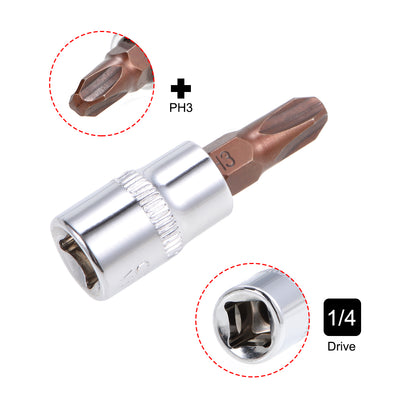 Harfington 2 Pcs1/4" Drive x PH3 Phillips Bit Socket, Standard Metric, S2 and Cr-V Steel