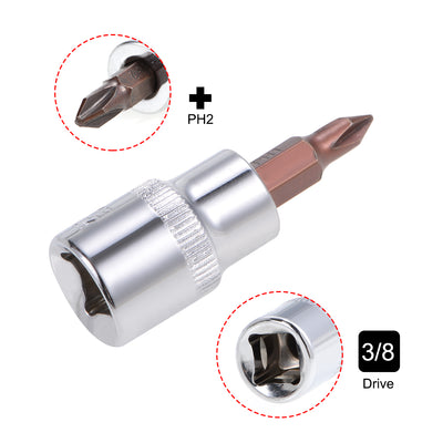 Harfington 3 Pcs 3/8" Drive x PH2 Phillips Bit Socket, Standard Metric, S2 and Cr-V Steel