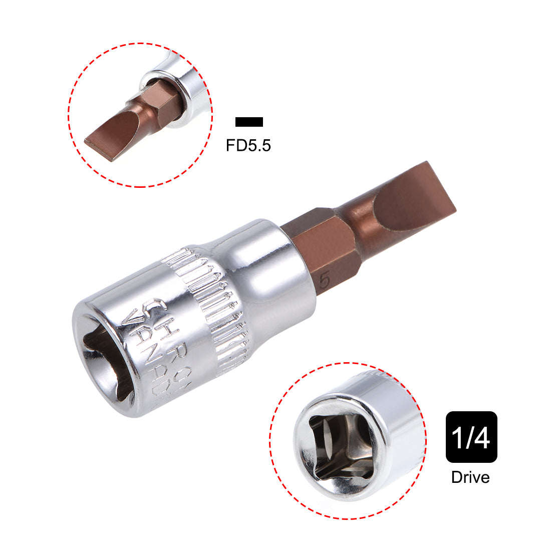 Harfington 1/4-Inch Drive Bit Socket FD5.5 S2 Steel 38mm Length 5 Pcs