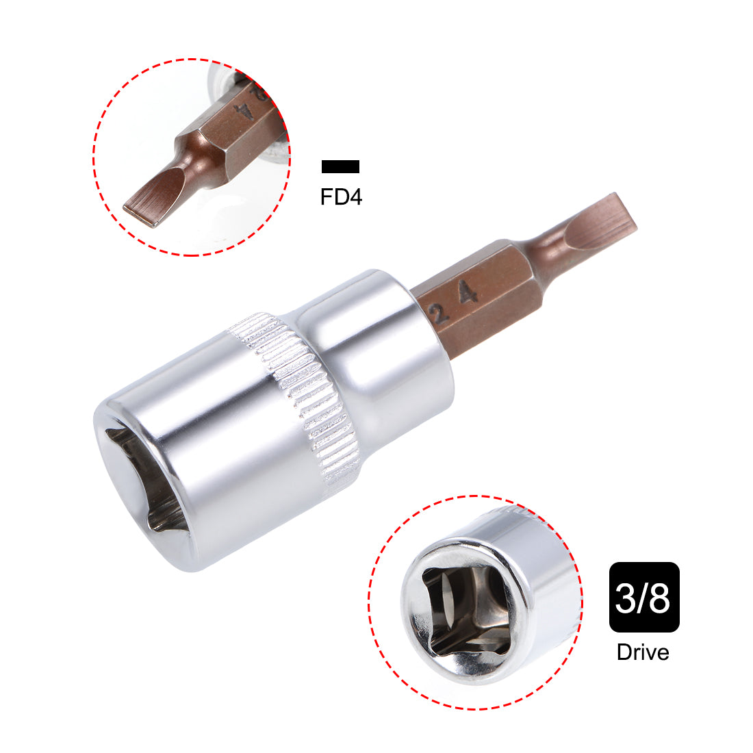 Harfington 3/8-Inch Drive Bit Socket FD4 S2 Steel 48mm Length 2 Pcs