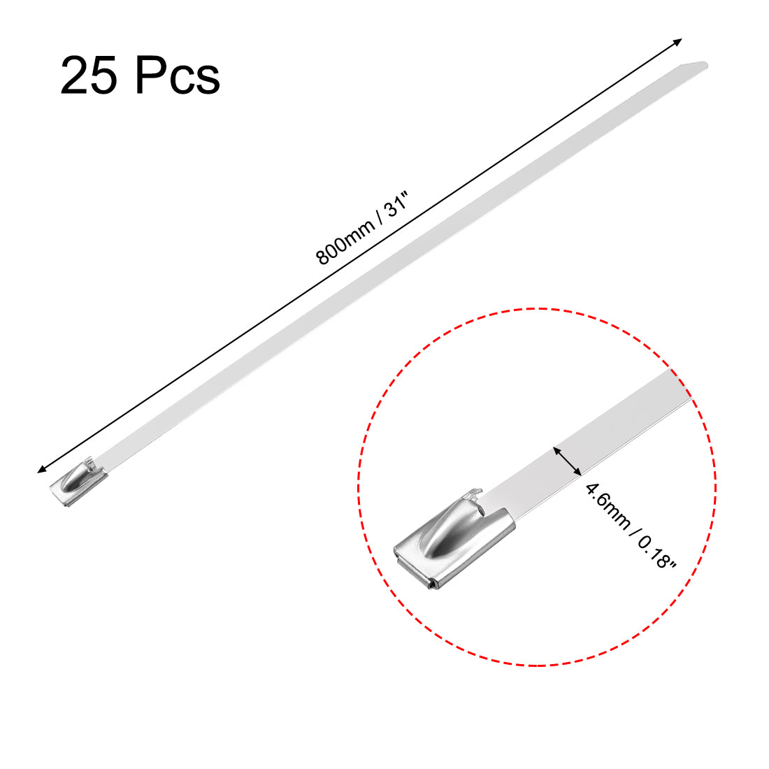 Harfington 31 Inch Stainless Steel Cable Zip Ties 0.18 Inch Width Metal Exhaust Wrap 25pcs