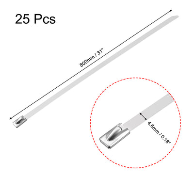 Harfington 31 Inch Stainless Steel Cable Zip Ties 0.18 Inch Width Metal Exhaust Wrap 25pcs