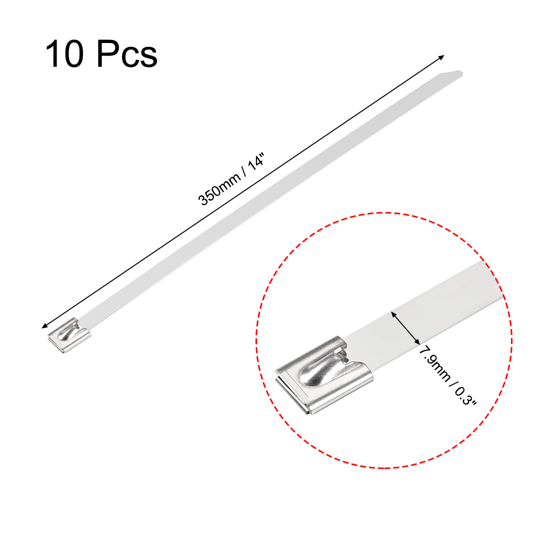 Harfington 14 Inch Stainless Steel Cable Zip Ties 0.3 Inch Width Metal Exhaust Wrap 10pcs