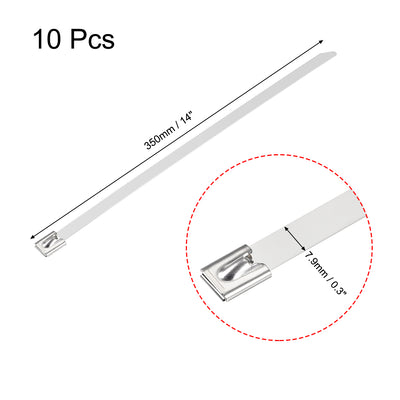 Harfington 14 Inch Stainless Steel Cable Zip Ties 0.3 Inch Width Metal Exhaust Wrap 10pcs