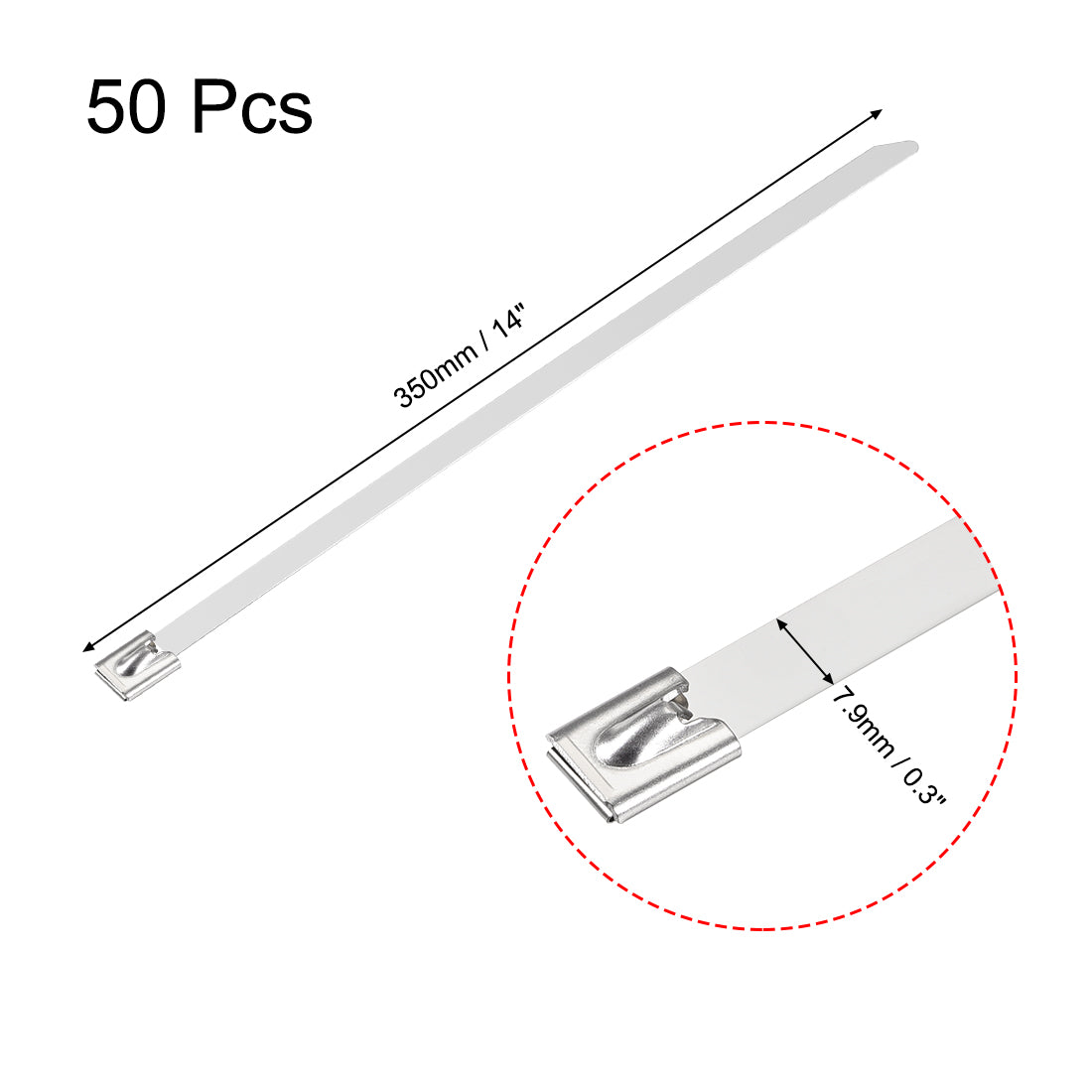 Harfington 14 Inch Stainless Steel Cable Zip Ties 0.3 Inch Width Metal Exhaust Wrap 50pcs