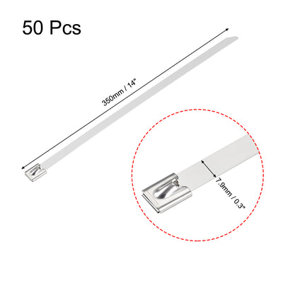 Harfington 14 Inch Stainless Steel Cable Zip Ties 0.3 Inch Width Metal Exhaust Wrap 50pcs