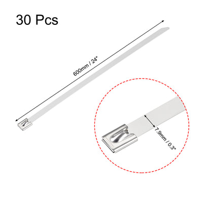 Harfington 24 Inch Stainless Steel Cable Zip Ties 0.3 Inch Width Metal Exhaust Wrap 30pcs