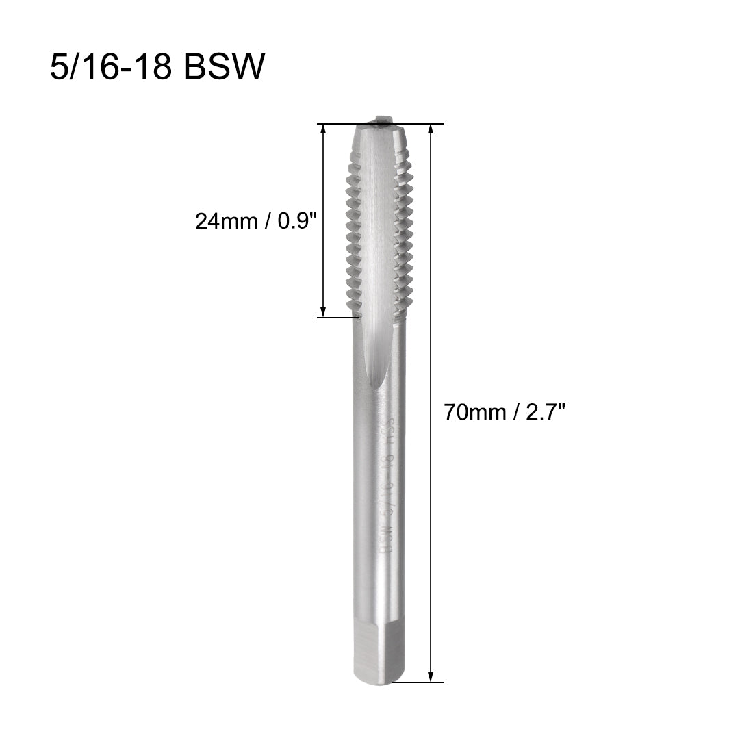 Harfington Machine Tap 5/16-18 BSW Thread Pitch 3 Straight Flute H2 High Speed Steel