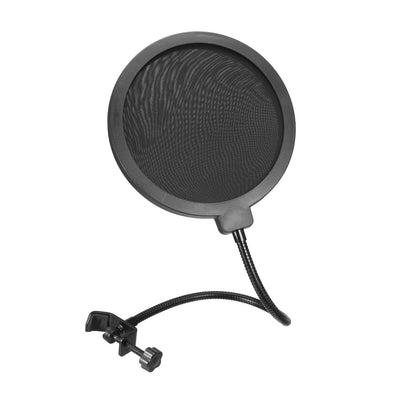 Harfington 155mm Diameter Black Microphone Pop Filter Double Mesh Wind Screen with 360° Gooseneck Clip Stabilization Arm 2Pcs