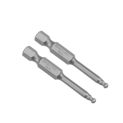 Harfington 2 Pcs Ball End Hex Bits 1/4 Inch Hex Shank 2 Inch Length Magnetic H3 Head Screwdriver S2 HRC58 Screw Driver Bit