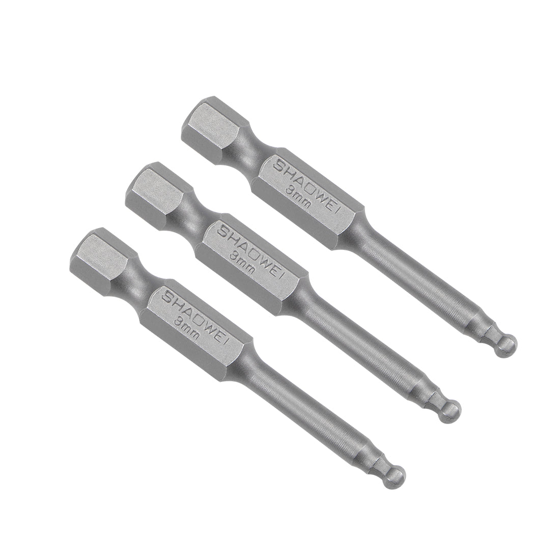 Harfington 3 Pcs Ball End Hex Bits 1/4 Inch Hex Shank 2 Inch Length Magnetic H3 Head Screwdriver S2 HRC58 Screw Driver Bit