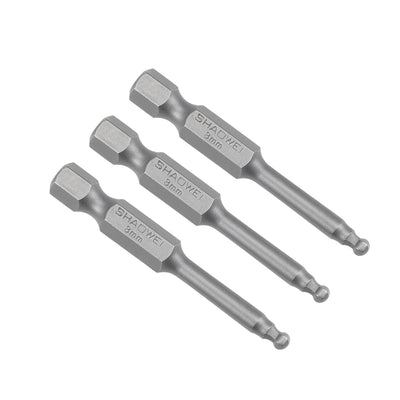 Harfington 3 Pcs Ball End Hex Bits 1/4 Inch Hex Shank 2 Inch Length Magnetic H3 Head Screwdriver S2 HRC58 Screw Driver Bit