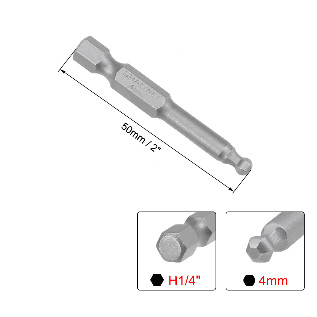 Harfington Ball End Hex Bits Hex Shank Magnetic Head Screwdriver S2 HRC58 Screw Driver Bit