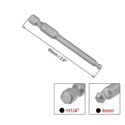 Harfington Ball End Hex Bits 1/4 Inch Hex Shank 2.6 Inch Length Magnetic H4 Head Screwdriver S2 HRC58 Screw Driver Bit