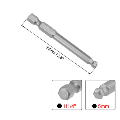 Harfington Ball End Hex Bits 1/4 Inch Hex Shank 2.6 Inch Length Magnetic H5 Head Screwdriver S2 HRC58 Screw Driver Bit