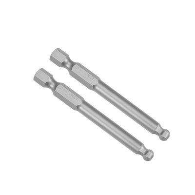 Harfington 2 Pcs Ball End Hex Bits 1/4 Inch Hex Shank 2.6 Inch Length Magnetic H5 Head Screwdriver S2 HRC58 Screw Driver Bit