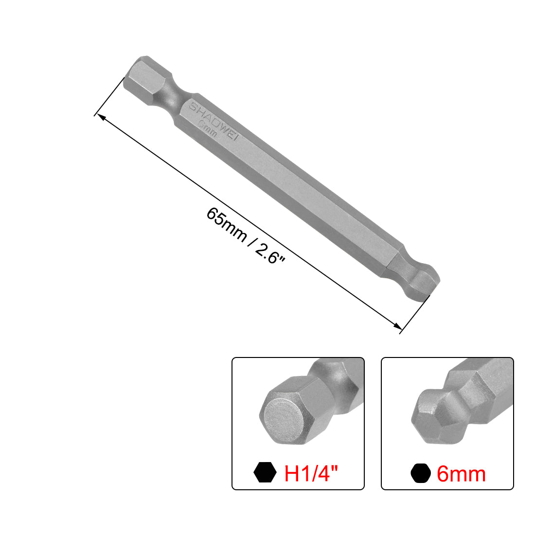 Harfington Ball End Hex Bits 1/4 Inch Hex Shank 2.6 Inch Length Magnetic H6 Head Screwdriver S2 HRC58 Screw Driver Bit