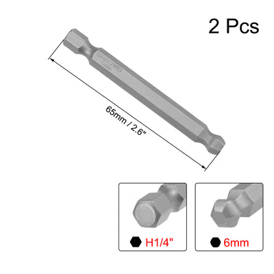 Harfington 2 Pcs Ball End Hex Bits 1/4 Inch Hex Shank 2.6 Inch Length Magnetic H6 Head Screwdriver S2 HRC58 Screw Driver Bit