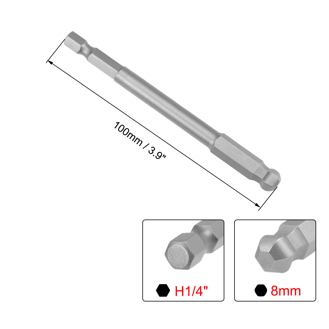 Harfington Ball End Hex Bits 1/4 Inch Hex Shank 3.9 Inch Length Magnetic H8 Head Screwdriver S2 HRC58 Screw Driver Bit